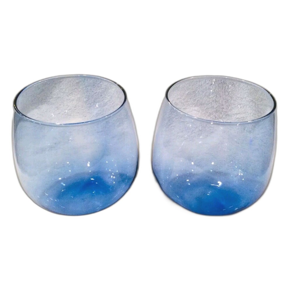 Set of 2 Libbey Cobalt Blue Round Tumblers Rocks Glasses